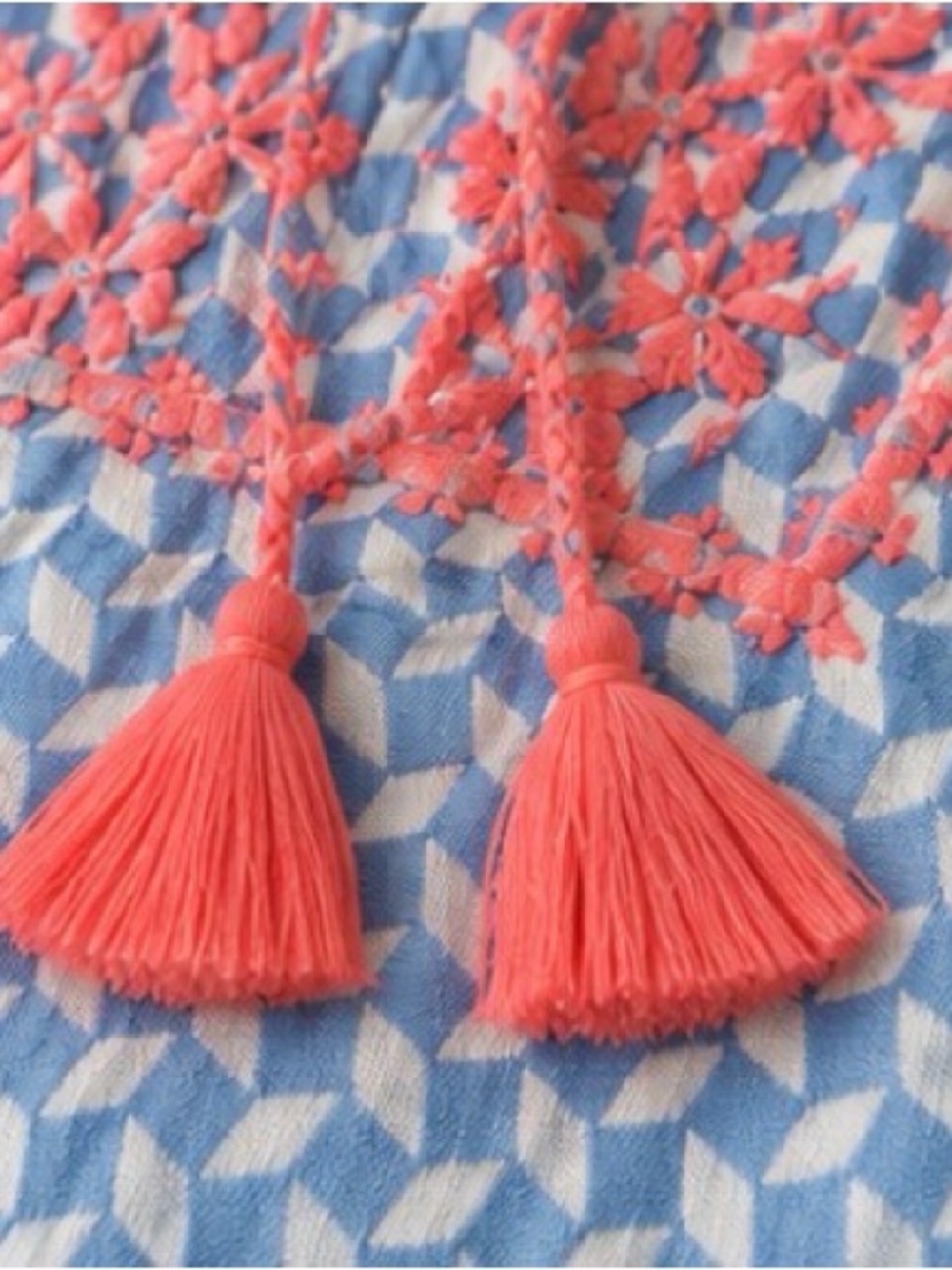 J.Crew Embroidered Tassel Top 4 Coastal Preppy Resort Boho Cotton - Picture 6 of 9
